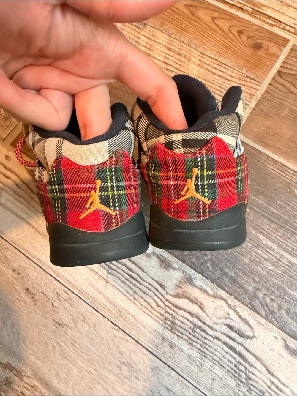 Rare Jordan Kids' Plaid High-Top Sneakers in Red, Navy & Orange - Picture 3 of 7